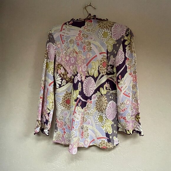 Vintage Loco Lindo Women's Small Ruffle Neck Popover Top Flared Sleeve Blouse - Picture 2 of 10